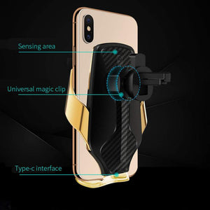 Car Phone Holder & Stand Auto Clamp Smart Infrare Sensor R3 Wireless Charger Charging For iPhone